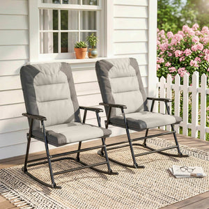 Folding Rocking Chair Set of 2 Padded Rockers with Armrest, Navy Blue – view 21