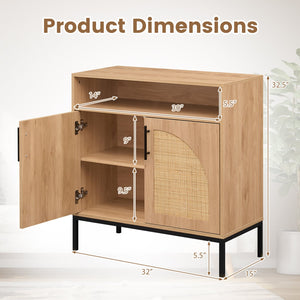 32 inches Sideboard Buffet Cabinet with 2 Natural Rattan Decorated Doors and Adjustable Shelf-Natural view 5