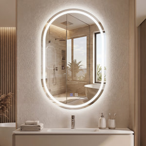 32x20 inches Oval LED Bathroom Mirror with Front & Backlight 3 Colors Stepless Dimming-Silver view 2