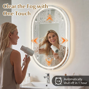 32x20 inches Oval LED Bathroom Mirror with Front & Backlight 3 Colors Stepless Dimming-Silver view 8
