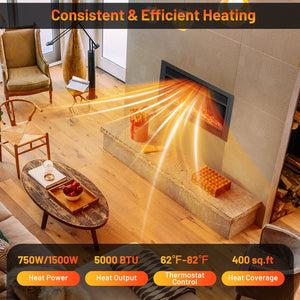 33/36-Inch Electric Fireplace Insert 750W/1500W Recessed Fireplace Heater-1500W view 6