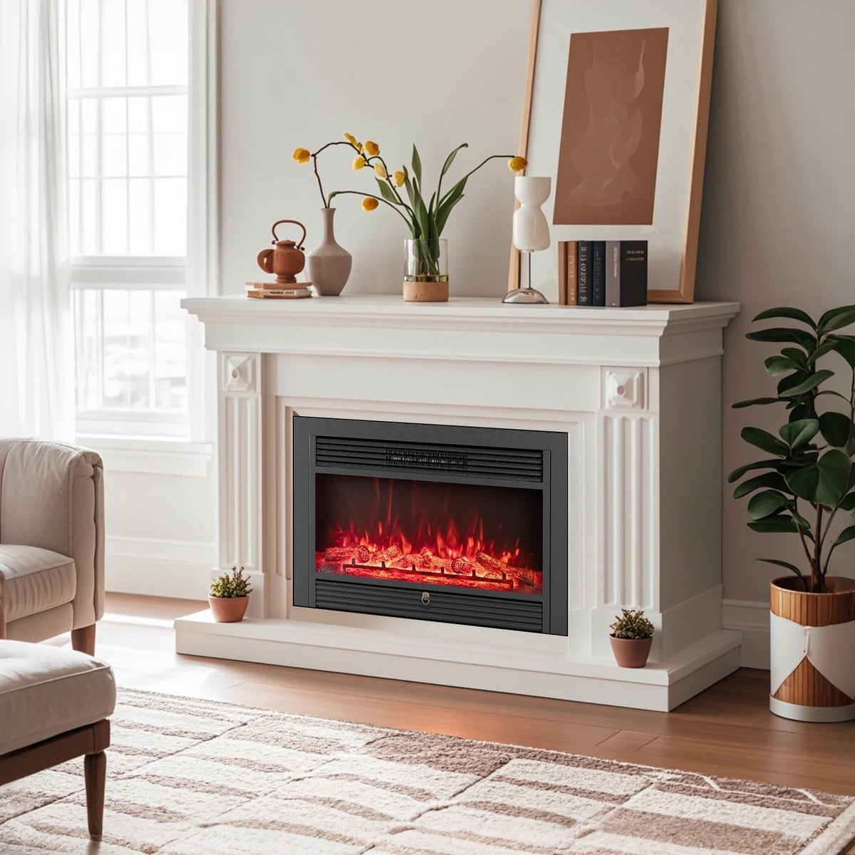 33/36-Inch Electric Fireplace Insert 750W/1500W Recessed Fireplace Heater-750W view 2