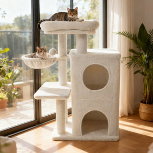 33.5 Inch Cute Kitten Tower with 2-Tier Condo and Padded Top Perch-Beige view 2