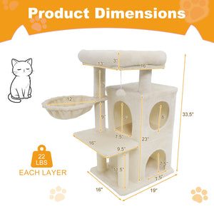 33.5 Inch Cute Kitten Tower with 2-Tier Condo and Padded Top Perch-Beige view 5