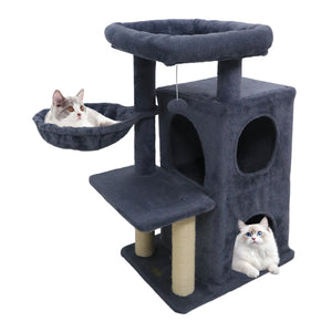 33.5 Inch Cute Kitten Tower with 2-Tier Condo and Padded Top Perch-Dark Gray