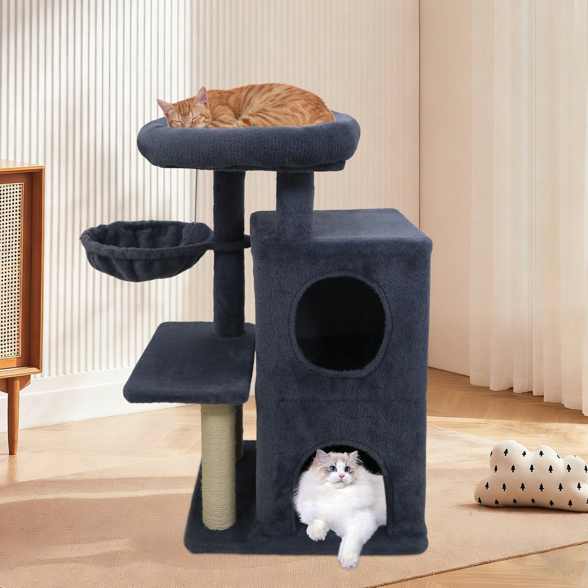 33.5 Inch Cute Kitten Tower with 2-Tier Condo and Padded Top Perch-Dark Gray view 2