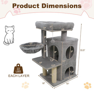 33.5 Inch Cute Kitten Tower with 2-Tier Condo and Padded Top Perch-Light Gray view 5