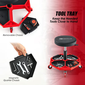 330 LBS Capacity Pneumatic Rolling Mechanic Stool with Padded Seat-Red view 8