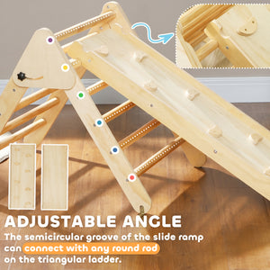 Pikler Triangle Set, 3 in 1 Climbing Toys with Ramp for Toddlers, Nature Wood