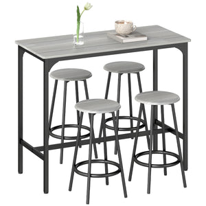 5-Piece Bar Table Set for 4, Industrial Counter Height Bar Table and Chairs for Kitchen, Dining Room, Grey
