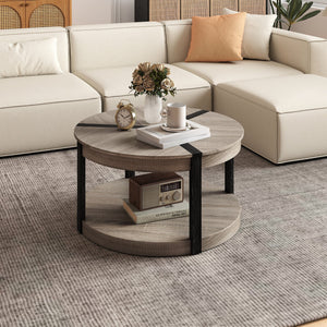 34.5 inches Rubber Wood 2-Tier Round Center Table with Spacious Tabletop and Storage Shelf-Gray view 3