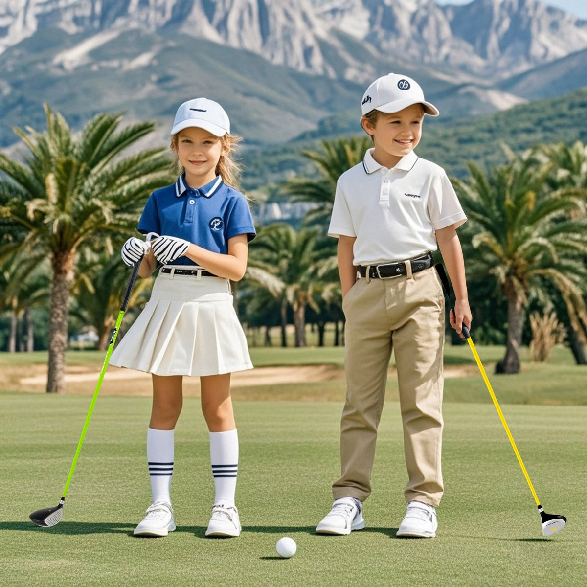34 Inch 165CC Junior #3 Fairway Wood Golf Club with Fiberglass Shaft for Kids Ages 8-10-Yellow view 2