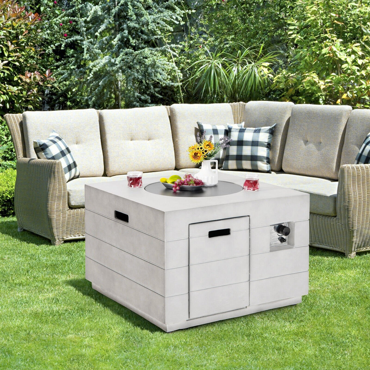 34 Inch Square Concrete Propane Fire Pit Table with Lava Rocks and Cover 50 000 BTU-Gray view 2