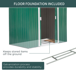 7' x 4' x 6' Garden Storage Shed Outdoor Patio Metal Tool Storage House w/ Foundation Kit and Double Doors Green