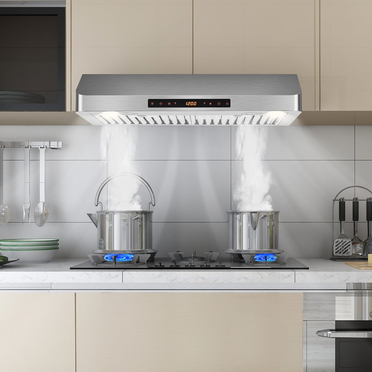 35.5/29.5 Inch Under Cabinet Range Hood 900 CFM Kitchen Vent with 4 Fan Speed-29.5 inches view 2