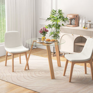 36 Inches Round Glass Dining Table for 4 with Rubber Wood Frame-Natural view 3