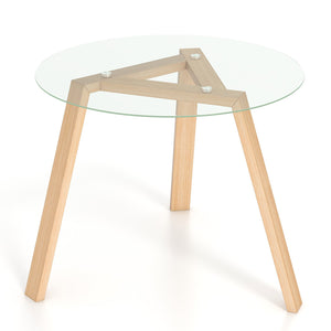 36 Inches Round Glass Dining Table for 4 with Rubber Wood Frame-Natural view 4