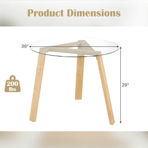36 Inches Round Glass Dining Table for 4 with Rubber Wood Frame-Natural view 5