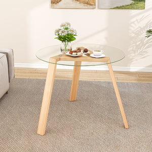 36 Inches Round Glass Dining Table for 4 with Rubber Wood Frame-Natural view 6