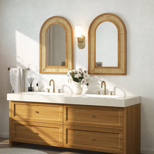 35.5 Inches x 23.5 Inches Rattan Wall Mounted Decorative Mirror with Wooden Frame-Natural view 6