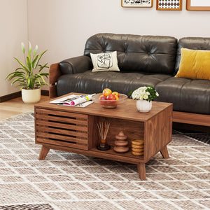 35.5 inches Lift Top Coffee Table with Hidden Compartment and Sliding Door for Living Room-Brown view 2