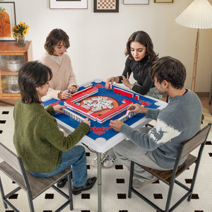 35 Inch 4 Player Game Card Folding Mahjong Table with Cup Holders-Blue view 2