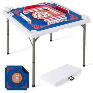 35 Inch 4 Player Game Card Folding Mahjong Table with Cup Holders-Blue view 4