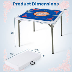 35 Inch 4 Player Game Card Folding Mahjong Table with Cup Holders-Blue view 5