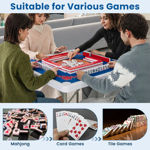 35 Inch 4 Player Game Card Folding Mahjong Table with Cup Holders-Blue view 9