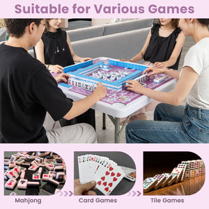 35 Inch 4 Player Game Card Folding Mahjong Table with Cup Holders-Pink view 9