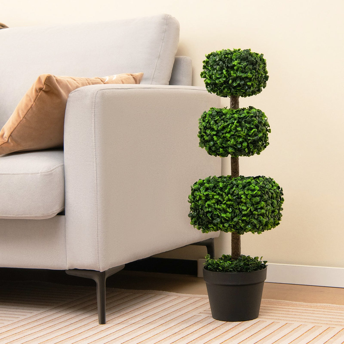 35 Inch Artificial Boxwood Topiary Ball Tree with Cement-filled Pot-Green view 2