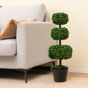 35 Inch Artificial Boxwood Topiary Ball Tree with Cement-filled Pot-Green view 2