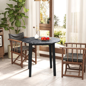35 Inch Round Dining Table with Rubber Wood Legs and Marble-textured Veneer Tabletop-Black view 3