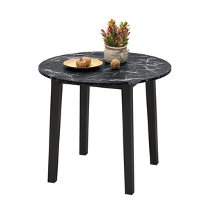 35 Inch Round Dining Table with Rubber Wood Legs and Marble-textured Veneer Tabletop-Black view 4