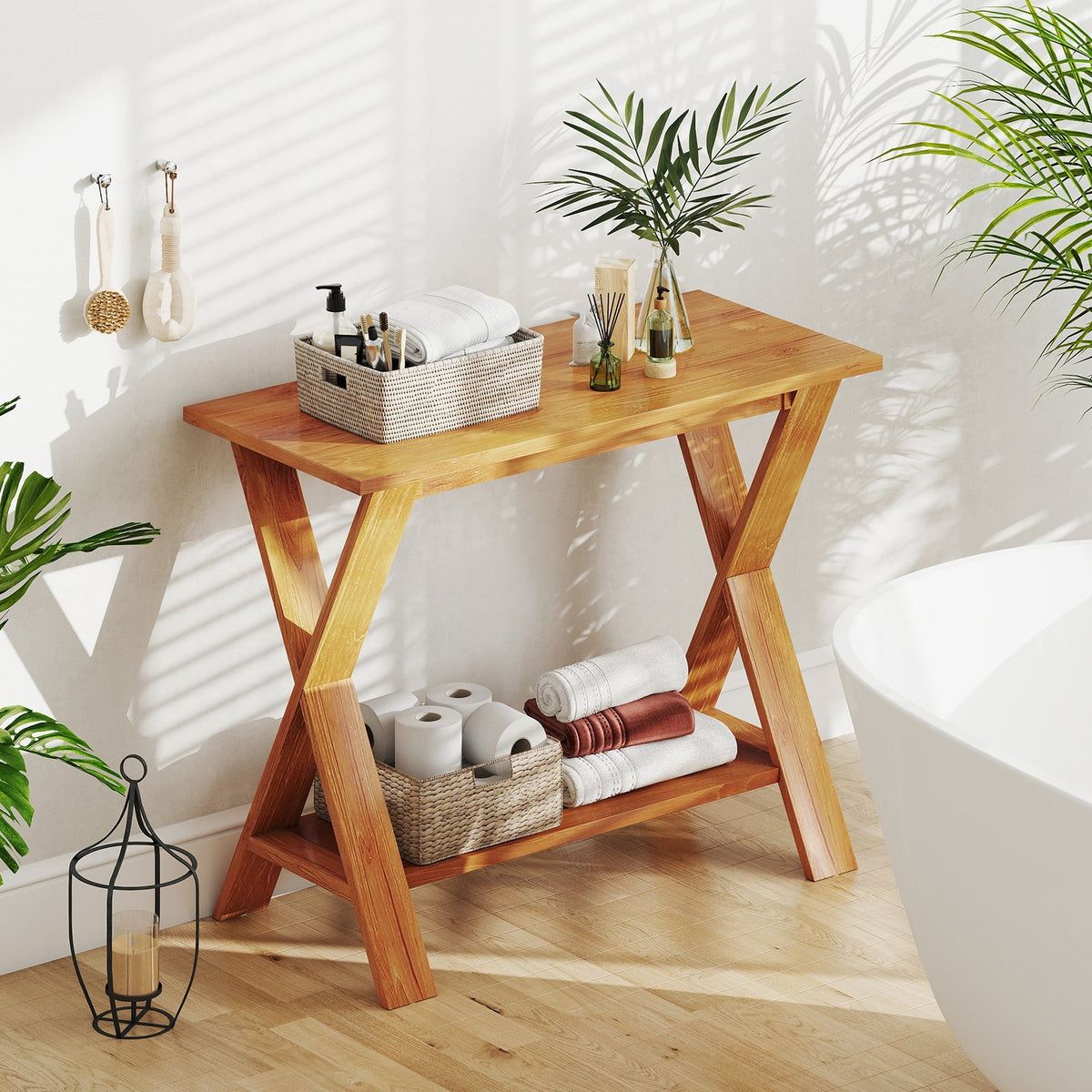 35 Inch Solid Teak Wood Console Table with Storage Shelf view 2