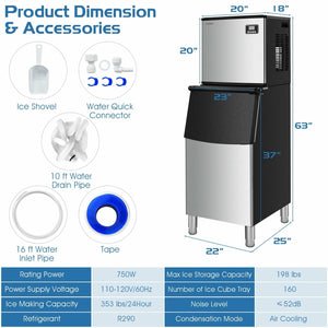353LBS/24H Split Commercial Ice Maker with 198 LBS Storage Bin view 4