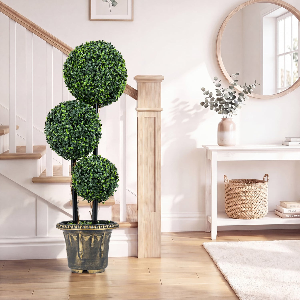 35 Inches Artificial Boxwood Topiary Tree Triple Ball Shrubs view 2