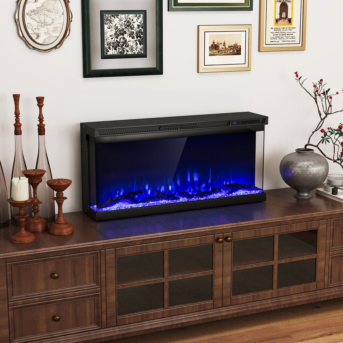 36/40/50/60 Inch Wide 3-Sided Electric Fireplace Insert with Remote Control and 12 Flame Colors-36 Inch view 2