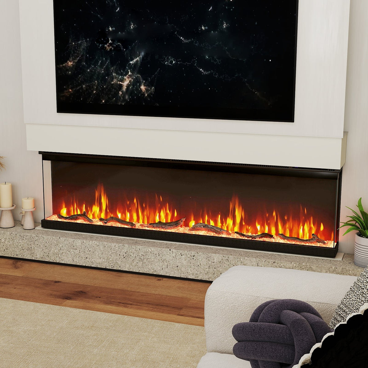 36/40/50/60 Inch Wide 3-Sided Electric Fireplace Insert with Remote Control and 12 Flame Colors-60 inch view 2