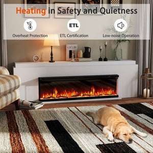 36/40/50/60 Inch Wide 3-Sided Electric Fireplace Insert with Remote Control and 12 Flame Colors-60 inch view 7