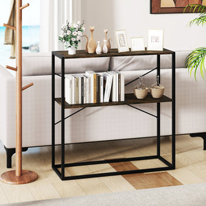 36 inches Console Table 2-Tier Entryway Table with Wooden Open Shelves and Metal Frame-Rustic Brown view 6