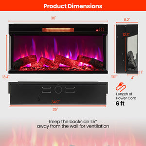 36 Inch 3-Sided 1500W Electric Fireplace with 7-Color Flame-Black view 4