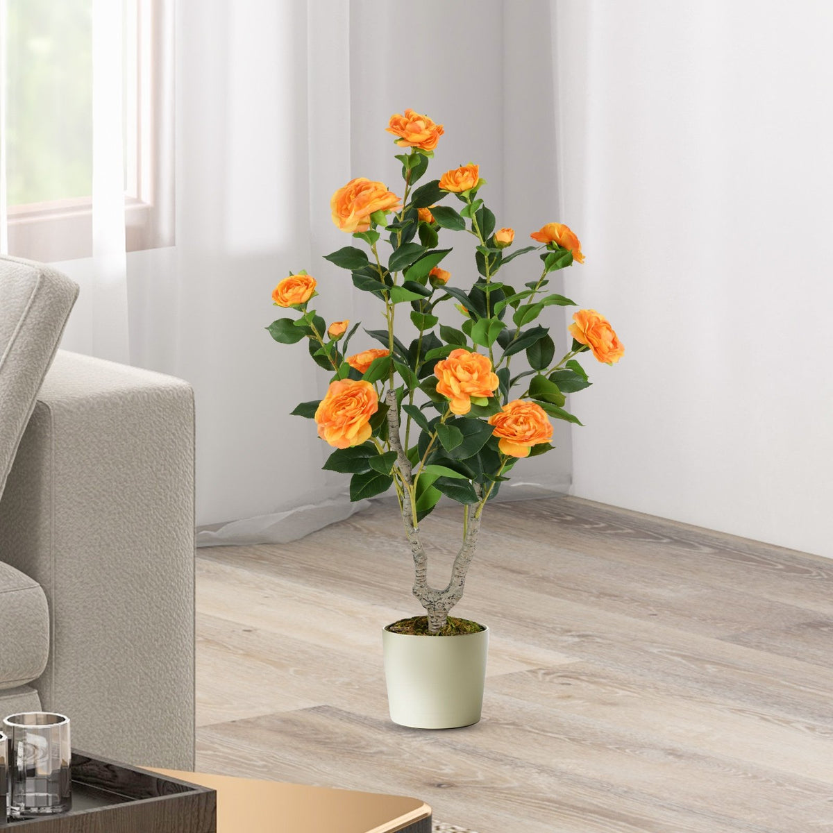 36 Inch Artificial Camellia Tree with Blooming Flower 1 Pack-Orange view 2
