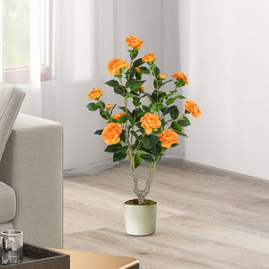 36 Inch Artificial Camellia Tree with Blooming Flower 1 Pack-Orange view 2