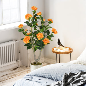 36 Inch Artificial Camellia Tree with Blooming Flower 1 Pack-Orange view 5