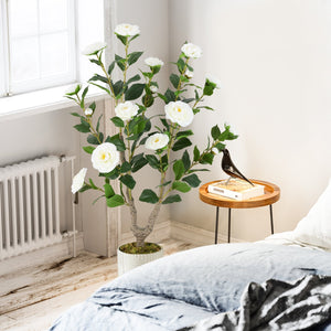36 Inch Artificial Camellia Tree with Blooming Flower 1 Pack-White view 2