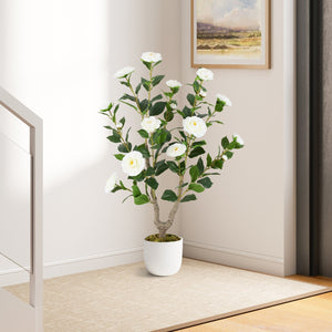 36 Inch Artificial Camellia Tree with Blooming Flower 1 Pack-White view 3