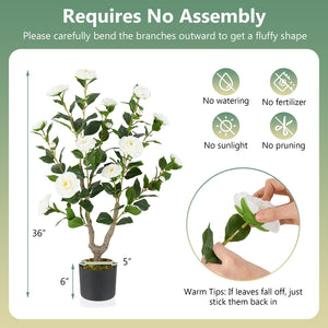 36 Inch Artificial Camellia Tree with Blooming Flower 1 Pack-White view 4