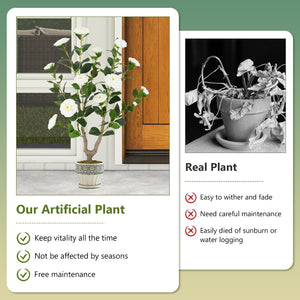 36 Inch Artificial Camellia Tree with Blooming Flower 1 Pack-White view 9