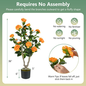 36 Inch Artificial Camellia Tree with Blooming Flower 2 Pack-Orange view 4